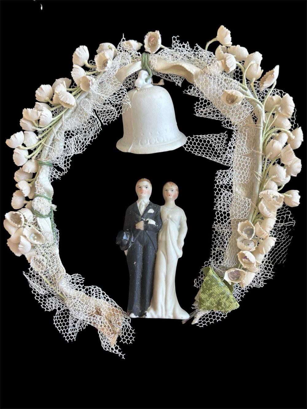 Vtg MCM 1940-1950 Bisque Wedding Cake Topper Lily Of The Valley Floral Arch